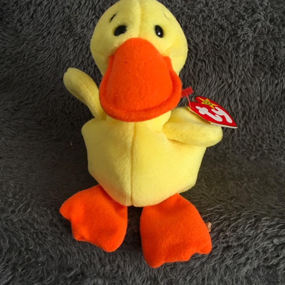 Ty  duck beanie baby bright yellow with orange beak and feet